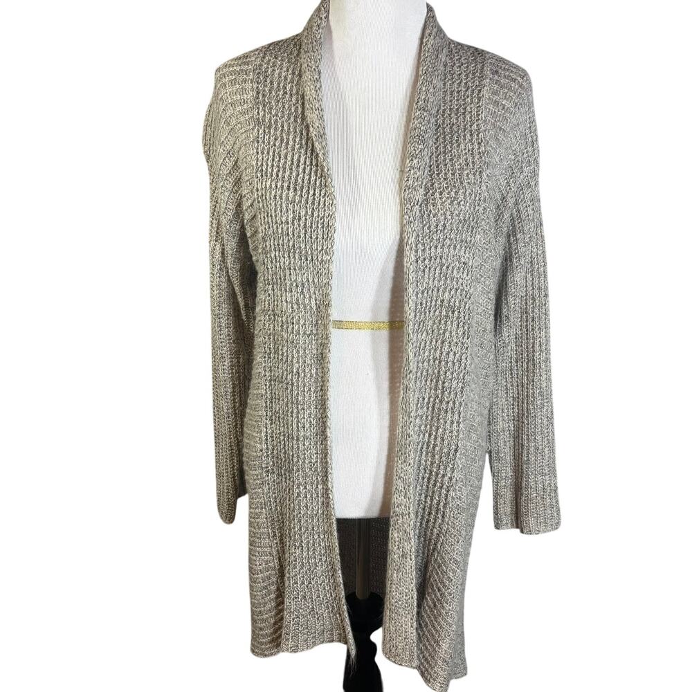En Creme Long Sweater Womens Small Gray Black Open Front Knit Cardigan Sz Large